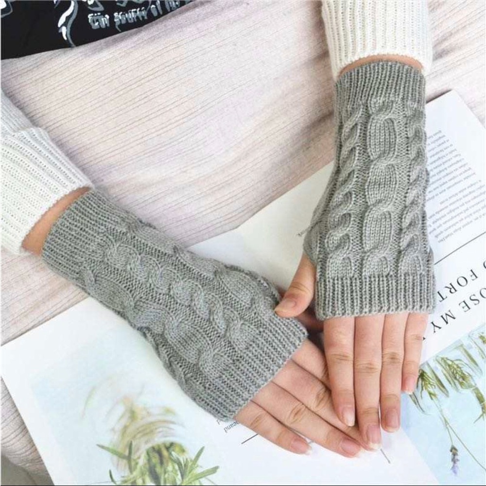 Light Gray Winter Fingerless Glove Thumbhole Arm Warmers